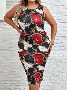 SHEIN Clasi Plus Chain Print Bodycon Dress - Multicolor - View 4
