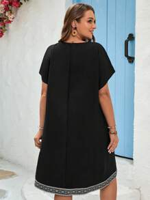 EMERY ROSE Đầm Plus Size Ruy băng Bộ lạc Boho - màu đen - Xem 2