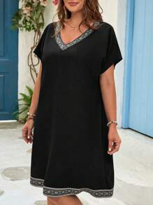 EMERY ROSE Đầm Plus Size Ruy băng Bộ lạc Boho - màu đen - Xem 3