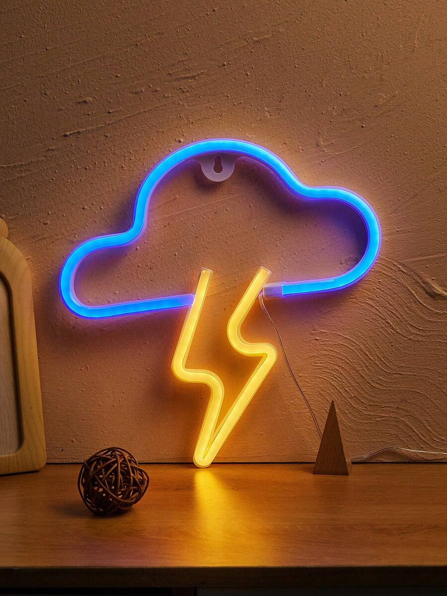 1PC LED Neon Sign Lightning+Cloud Wall Home Decor Battery+USB Power Supply Neon Sign For Bedroom - Multicolor - View 1