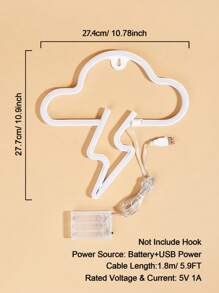 1PC LED Neon Sign Lightning+Cloud Wall Home Decor Battery+USB Power Supply Neon Sign For Bedroom - Multicolor - View 2