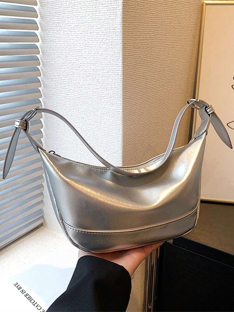 Metallic Hobo Bag Silver Funky With Zipper - Silver - View 1