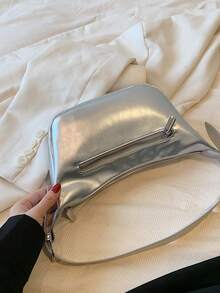 Metallic Hobo Bag Silver Funky With Zipper - Silver - View 2