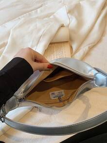Metallic Hobo Bag Silver Funky With Zipper - Silver - View 6