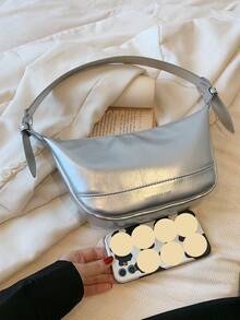 Metallic Hobo Bag Silver Funky With Zipper - Silver - View 7
