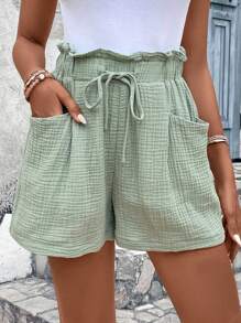 SHEIN VCAY 紙袋腰闊腿短 - 薄荷綠 - 查看 1