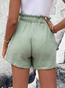 SHEIN VCAY 紙袋腰闊腿短 - 薄荷綠 - 查看 2