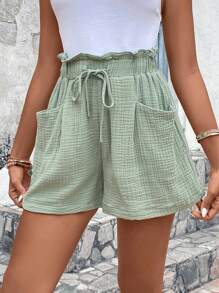 SHEIN VCAY 紙袋腰闊腿短 - 薄荷綠 - 查看 6