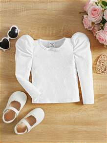 SHEIN Baby Solid Puff Sleeve Tee - White - View 1