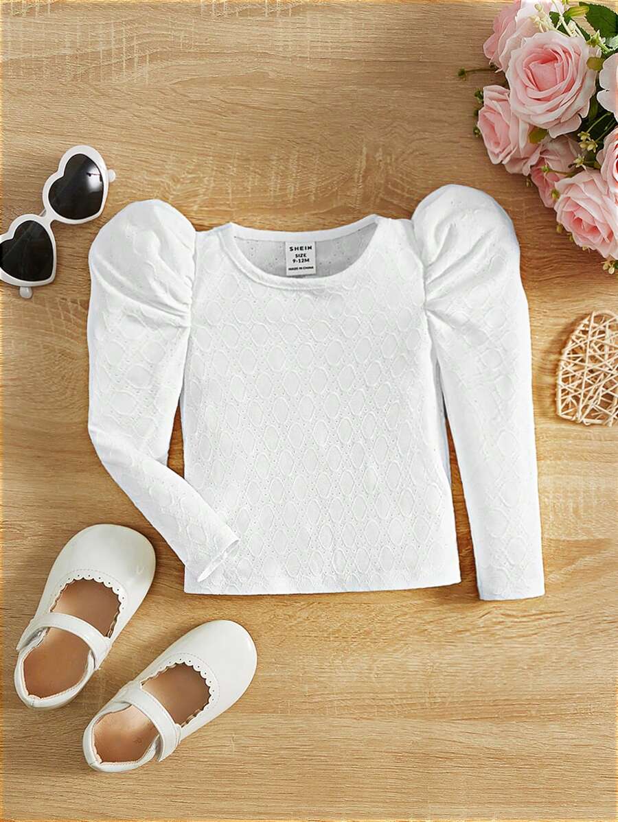 SHEIN Baby Solid Puff Sleeve Tee - White - View 1