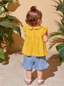 SHEIN Baby Button Back Ruffle Hem Blouse - Yellow - View 2
