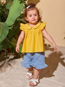 SHEIN Baby Button Back Ruffle Hem Blouse - Yellow - View 4