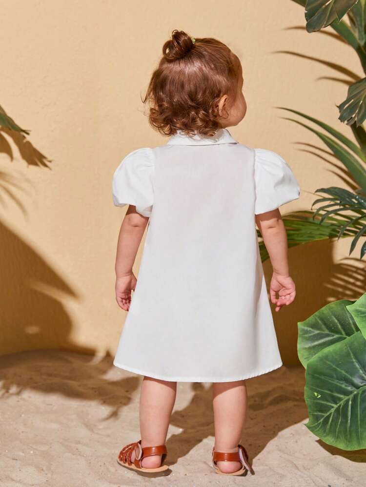 Baby Girl Tropical And Parrot Print Puff Sleeve Shirt Dress