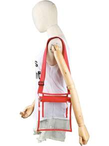 Túi vuông ràng buộc tương phản rõ ràng Dây đeo có thể điều chỉnh Pvc cho hàng ngày, sân vận động được phê duyệt 12 X 12 X 6 Túi ví trong suốt trong suốt cho các buổi hòa nhạc Sự kiện thể thao Lễ hội - Đỏ - Xem 3