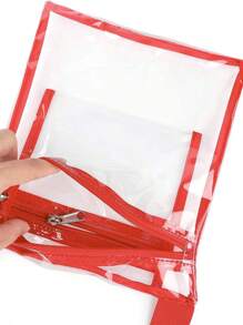 Túi vuông ràng buộc tương phản rõ ràng Dây đeo có thể điều chỉnh Pvc cho hàng ngày, sân vận động được phê duyệt 12 X 12 X 6 Túi ví trong suốt trong suốt cho các buổi hòa nhạc Sự kiện thể thao Lễ hội - Đỏ - Xem 4