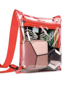 Túi vuông ràng buộc tương phản rõ ràng Dây đeo có thể điều chỉnh Pvc cho hàng ngày, sân vận động được phê duyệt 12 X 12 X 6 Túi ví trong suốt trong suốt cho các buổi hòa nhạc Sự kiện thể thao Lễ hội - Đỏ - Xem 7