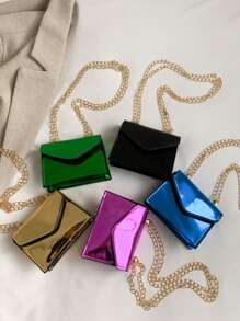 迷你金屬質感鏈條裝飾翻蓋方包前衛 - 金色 - 查看 1