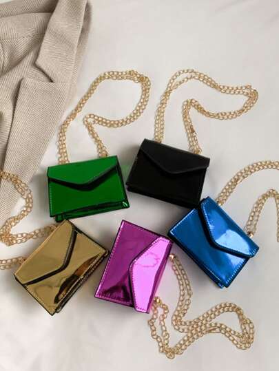 迷你金屬質感鏈條裝飾翻蓋方包前衛