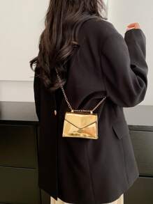 迷你金屬質感鏈條裝飾翻蓋方包前衛 - 金色 - 查看 7