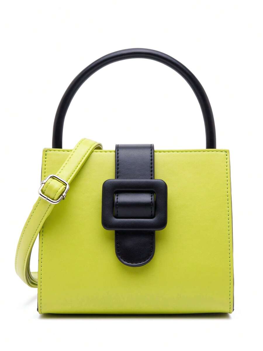 Mini Colourblock Square Bag Top Handle Fashionable For Daily - Green - View 1