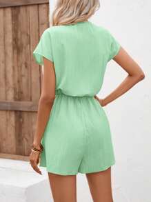 SHEIN VCAY Batwing Sleeve Knot Front Romper - Mint Green - View 2