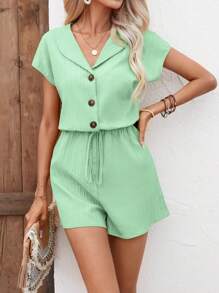 SHEIN VCAY Batwing Sleeve Knot Front Romper - Mint Green - View 4