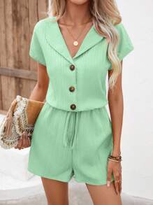 SHEIN VCAY Batwing Sleeve Knot Front Romper - Mint Green - View 6