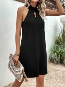 SHEIN Essnce Cut Out Front Keyhole Neckline Dress - Black - View 4