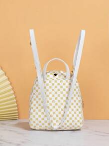 Không thấm nước , Nhẹ Mini Họa tiết Hình học Ba lô Cổ điển Trang trí kim loại - trắng - Xem 2