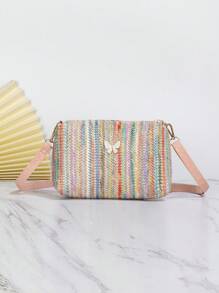 Kỳ nghỉ túi rơm trang trí bướm chi tiết bện dây kéo - Màu Hồng  San hô - Xem 1