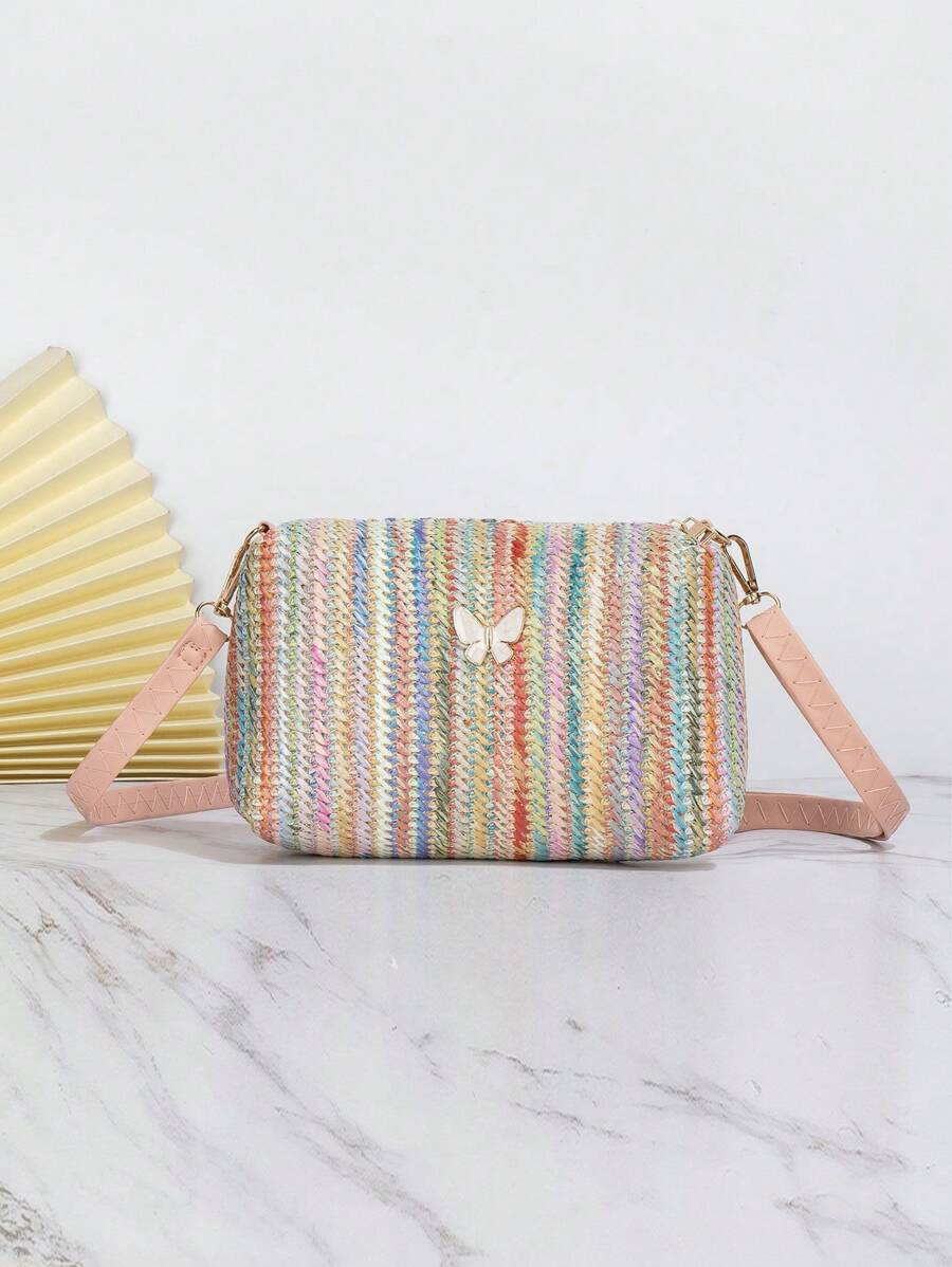Kỳ nghỉ túi rơm trang trí bướm chi tiết bện dây kéo - Màu Hồng  San hô - Xem 1