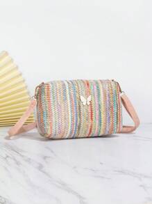 Kỳ nghỉ túi rơm trang trí bướm chi tiết bện dây kéo - Màu Hồng  San hô - Xem 3