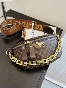 New Fashion Leisure Female Bag Acrylic Chain Integrated Waist Bag, Crocodile Pattern Chest Bag, Retro, Versatile, Gift, Red