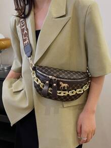 New Fashion Leisure Female Bag Acrylic Chain Integrated Waist Bag, Crocodile Pattern Chest Bag, Retro, Versatile, Gift, Red