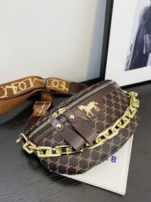 New Fashion Leisure Female Bag Acrylic Chain Integrated Waist Bag, Crocodile Pattern Chest Bag, Retro, Versatile, Gift, Red