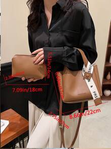 Letter Tape Decor Square Bag With Inner Pouch PU Brown Fashionable - Brown - View 6