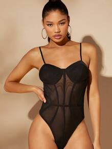 Hauture Chi tiết đường may Áo ngực lưới trong suốt Cami - màu đen - Xem 1