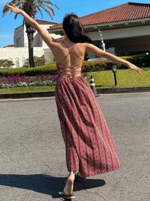 DAZY Allover Print Split Thigh Cami Dress Cruise Women Outfits Vacation Outfits Women - Red - View 2