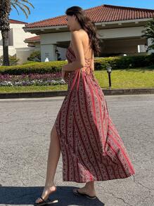 DAZY Allover Print Split Thigh Cami Dress Cruise Women Outfits Vacation Outfits Women - Red - View 6