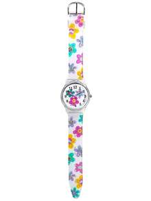 Chicas 1 pieza Reloj cuarzo de esfera con patrón floral PVC con tira impermeable dulce redondo para regalo - Multicolor - Ver 5
