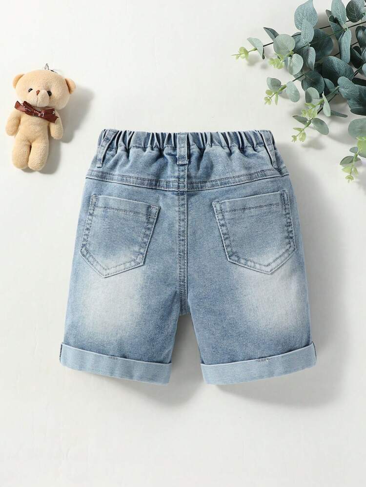 Baby Daily Boho Street Casual Destroy  Cat Whisker Roll Up Hem Elastic Waist Stretchy Denim Shorts