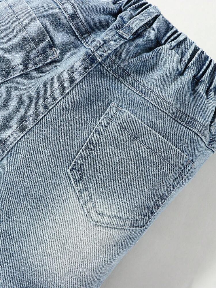 Baby Daily Boho Street Casual Destroy  Cat Whisker Roll Up Hem Elastic Waist Stretchy Denim Shorts