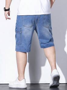 Manfinity Đàn ông cộng Túi nắp bên cạnh Quần short denim Bermuda - Màu xanh lam - Xem 2