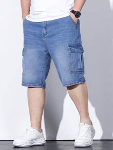 Manfinity Đàn ông cộng Túi nắp bên cạnh Quần short denim Bermuda - Màu xanh lam - Xem 4