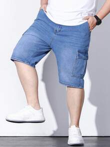 Manfinity Đàn ông cộng Túi nắp bên cạnh Quần short denim Bermuda - Màu xanh lam - Xem 5