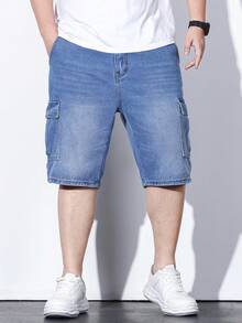 Manfinity Đàn ông cộng Túi nắp bên cạnh Quần short denim Bermuda - Màu xanh lam - Xem 7
