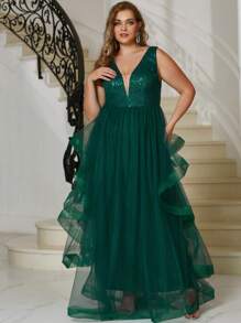 YISIKADO 大碼深V領亮片派對禮服 - 墨綠色 - 查看 2