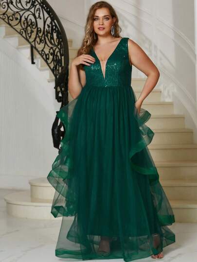 YISIKADO Partykleid mit tiefem Ausschnitt, Paillette,