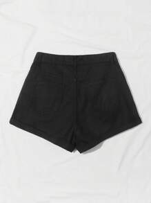 SHEIN EZwear Quần short denim nữ Nút Thêu Dây kéo Hoa - màu đen - Xem 2