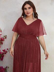 YISIKADO Plus Butterfly Sleeve Mesh Dress - Burgundy - View 3